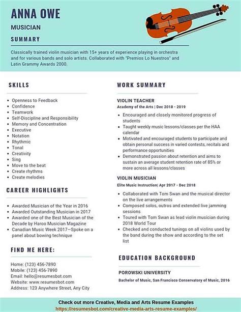 musician cv example.